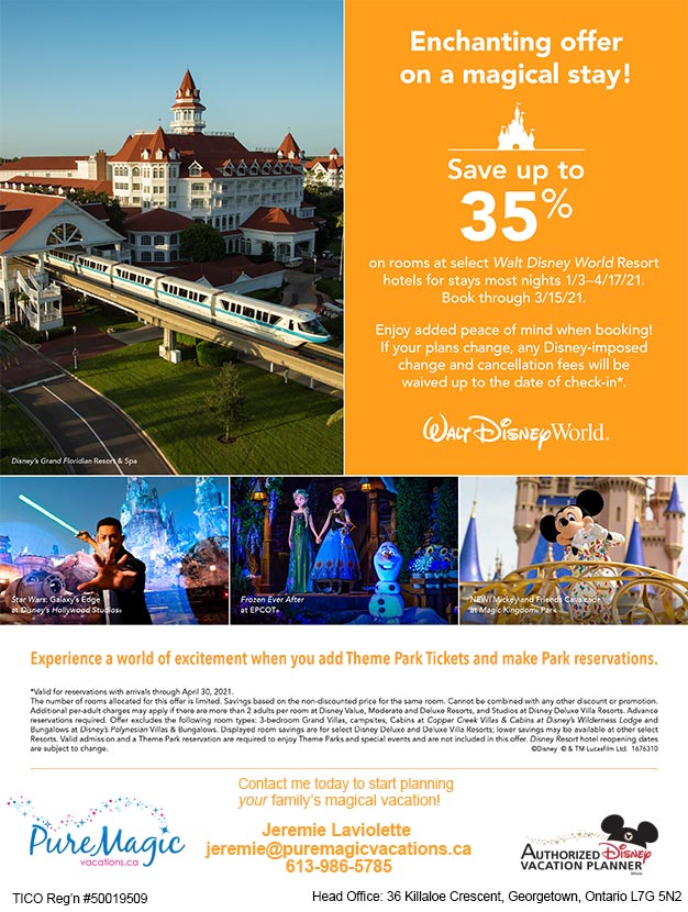 Walt Disney World Offer - Save up to 30% off in early 2021