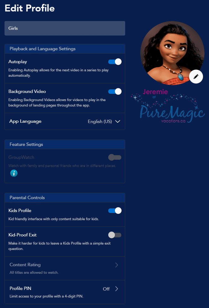 Toggle the Kids Profile setting for your Disney+ account.