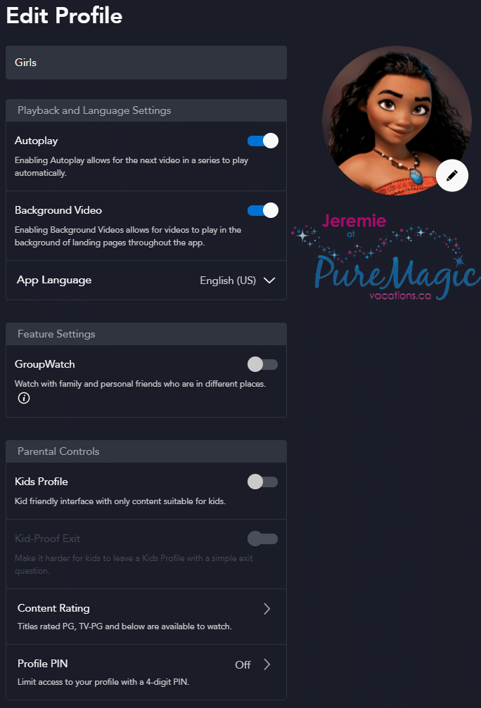 Confirm the Disney+ kids profile Content Rating is correct.