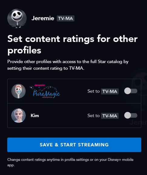 Set access control for your other Disney+ profiles